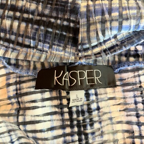 Kasper Size L Blue Sheer Open-Front Cardigan Jacket 3/4 Sleeves - Picture 2 of 12